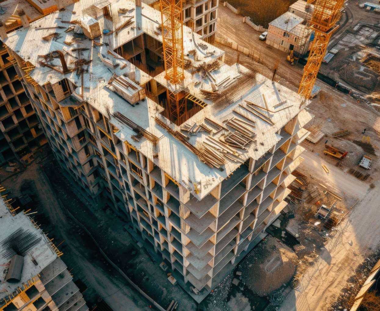 Aerial view of a high-rise building under construction